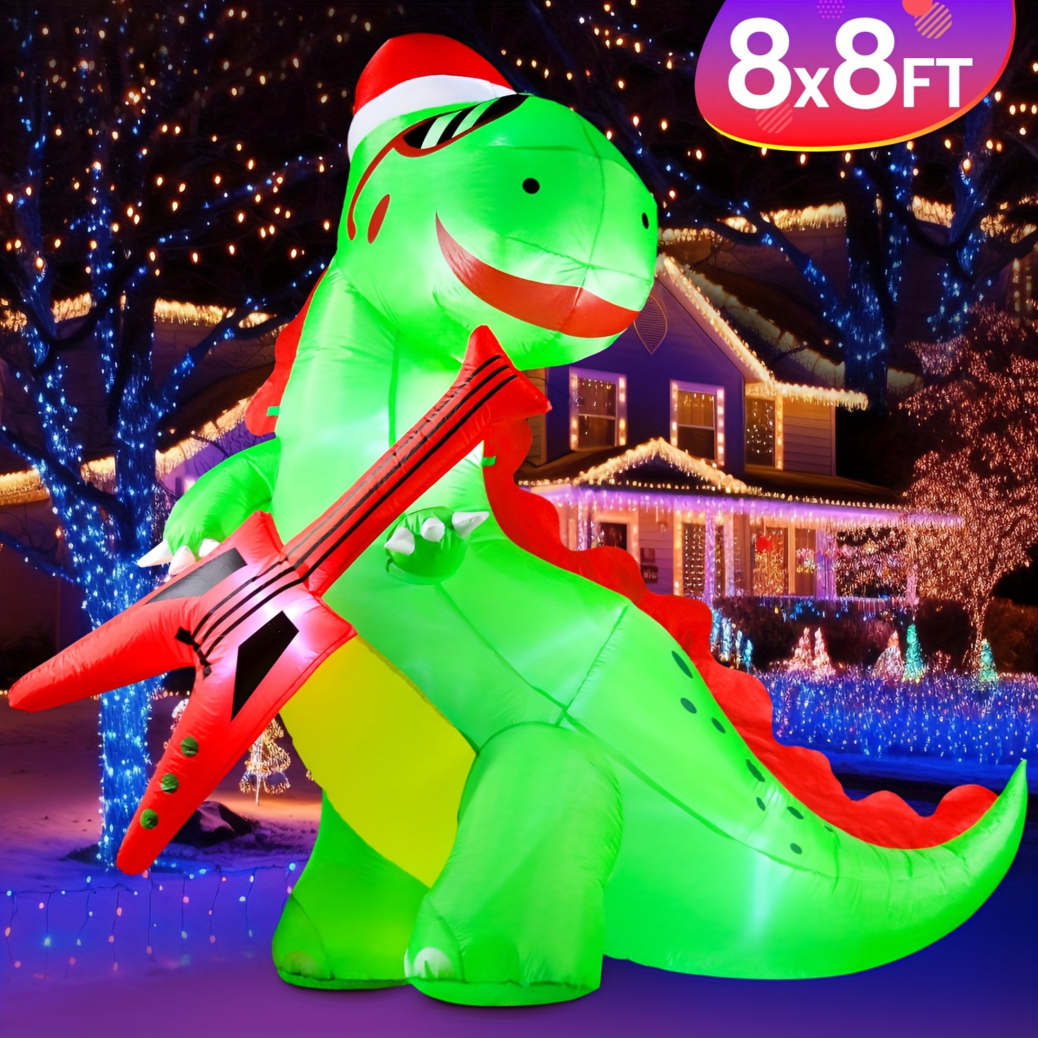 

Domkom 8ft * 8ft Christmas Inflatable Decorations Guitar, Led Rex Decoration For Décor