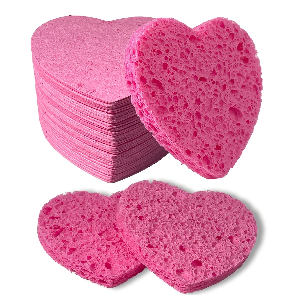 Image of 30pcs Heart-shaped Facial Sponges, Compressed Cleansing Sponges For Makeup Removal, Exfoliation, And Cleansing, Travel Cleaning Tools