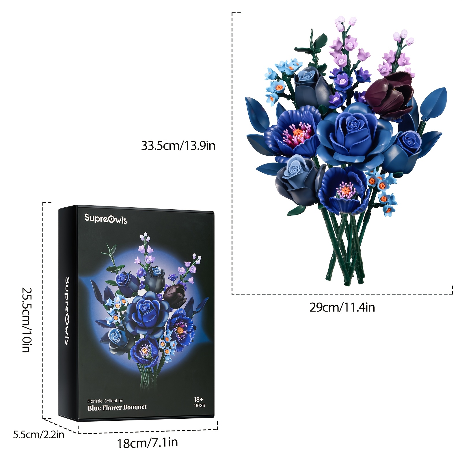 Supreowls Blue Bouquet Building Block Flower Set Mixed Artificial Roses And Tulips Assembly Kit Ideal For Home And Table Decor