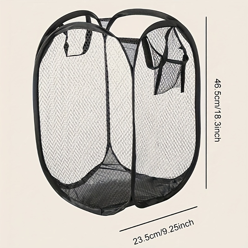 экстра большой сетчатый корзина для белья с ручками дышащий портативный контейнер для грязной одежды в ванной комнате, спальне, общежитиях легкая сборка складной дизайн черные детали 3
