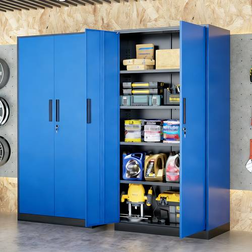 lockable metal storage cabinet 72 inch black for garage storage cabinet with 2 doors and 4 shelves suitable for garages basements and repair shops