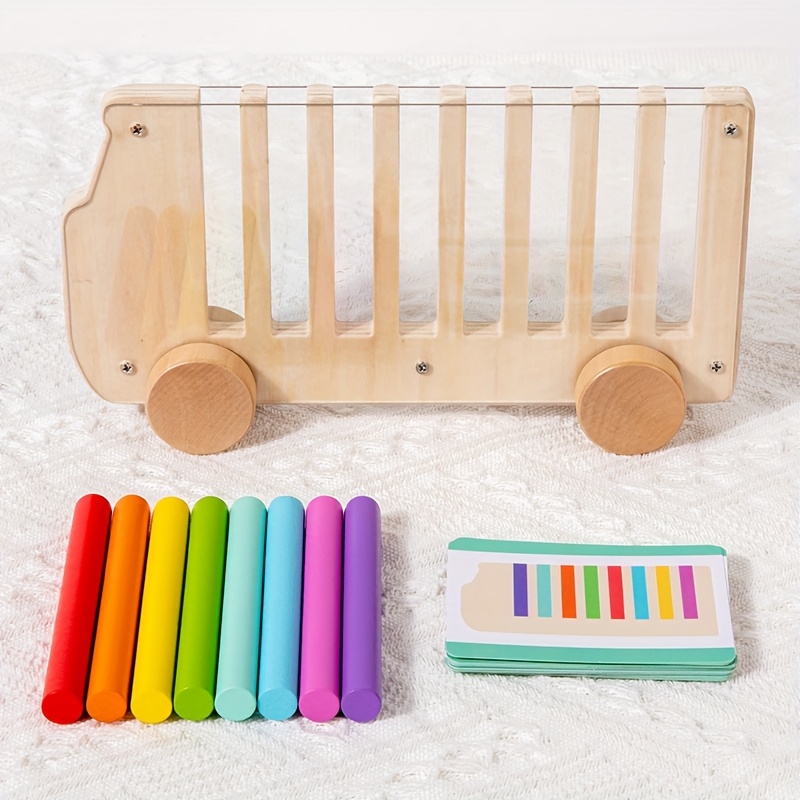 Image of Educational Wooden Toys | Color Sorting Activity Bus | Color And Sorting | Each Colored Building Block Corresponds To A Color Slot, Enhancing Fine Motor Skills And Cognitive