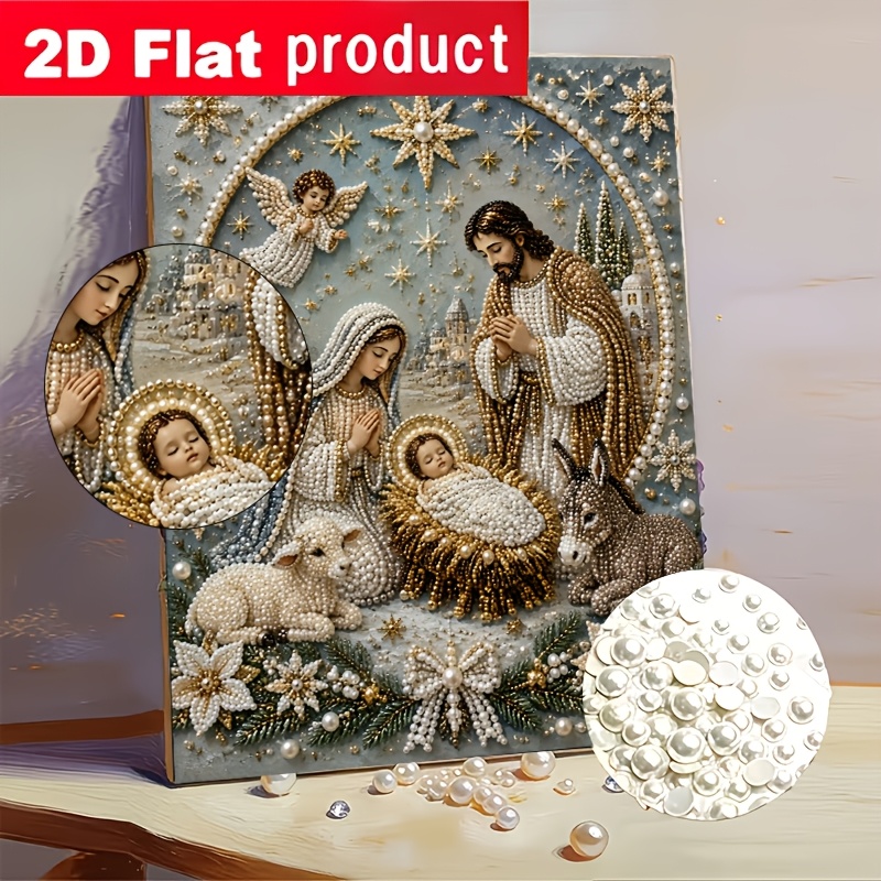 TEMU Autumn Winter New Colored Pearl Diamond Painting Kit, Christmas Theme Diamond Painting, Depicting The Nativity Scene, Pearl-decorated Angels And