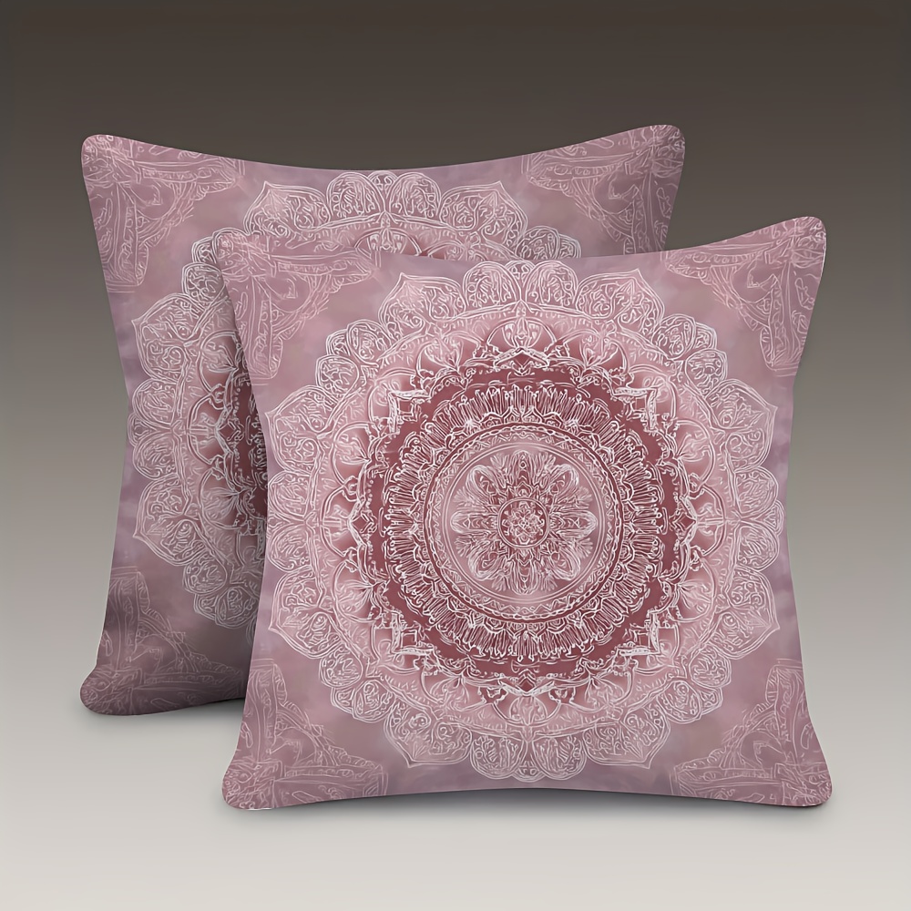 TEMU 2pcs, Double Sided Soft, Throw Pillow Cover 18x18inch, A Gentle Mandala With Detailed Patterns, Ideal For Sofas, Living Areas, Bedrooms, Pillow