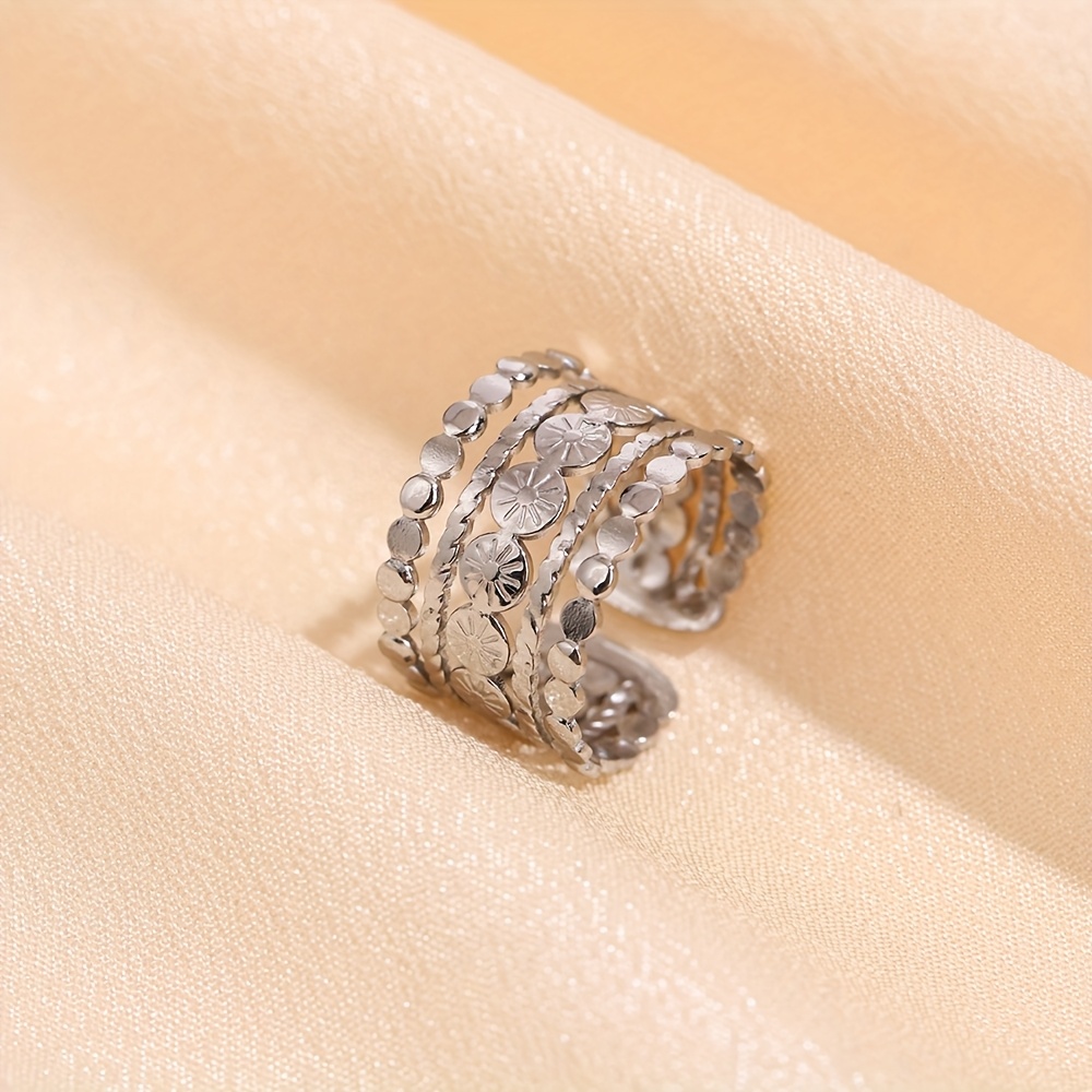 Adjustable French Vintage Ring for Women Embossed Pattern Round Band