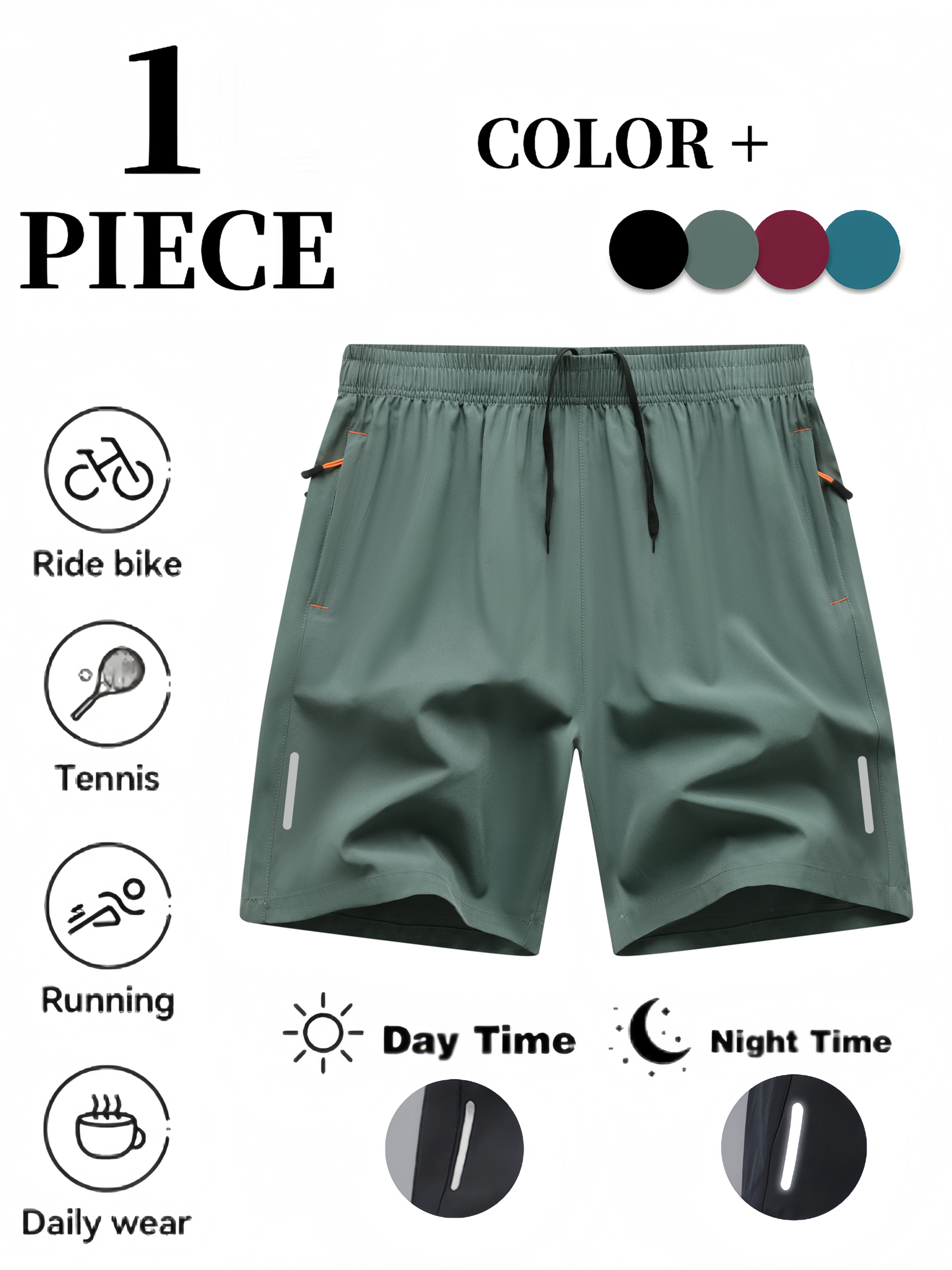 mens summer outdoor hiking shorts mens running shorts quick dry fabric moisture wicking and breathable   styles with silvery reflective strips featuring zippered pockets and waist drawstring sporty outdoor   regular fit
