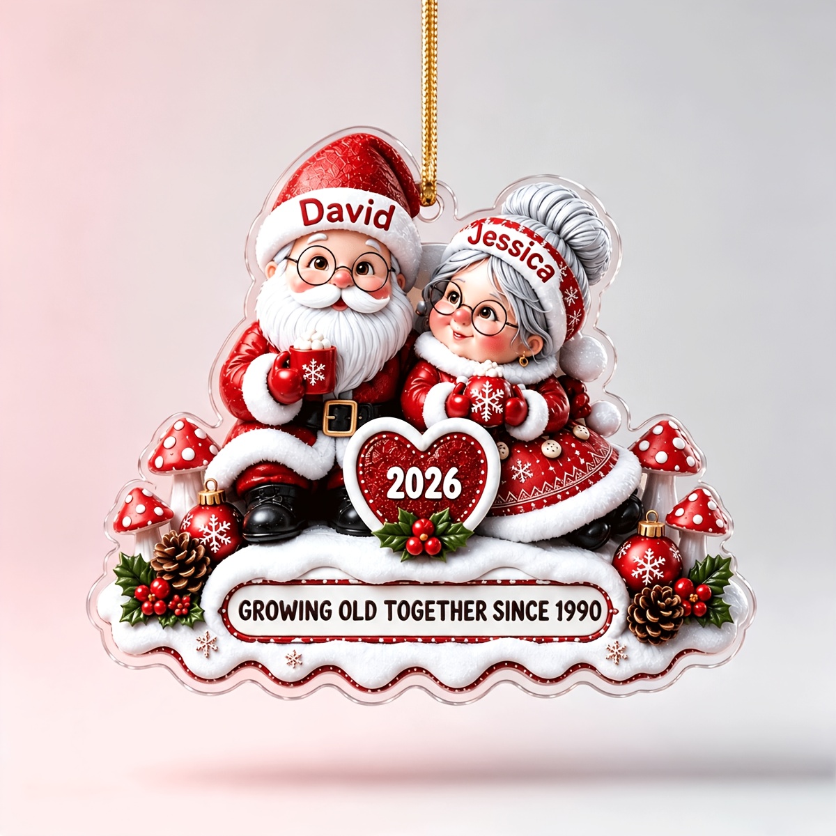 TEMU Customized Name Santa Claus And Couple Christmas Decorations, Personalized Acrylic Christmas Tree Ornaments, Commemorative Gifts For Couples And