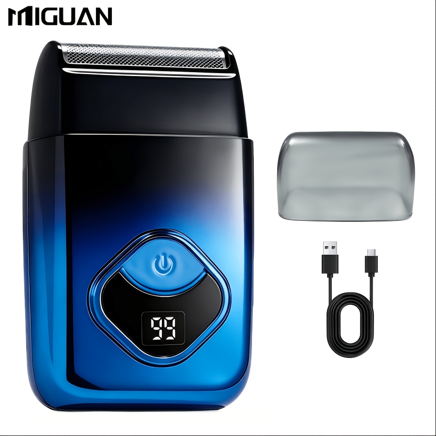 TEMU Máquina de afeitar eléctrica de lámina para hombre con pantalla digital de potencia, carga rápida USB tipo C, de afeitar portátil, mini máquina