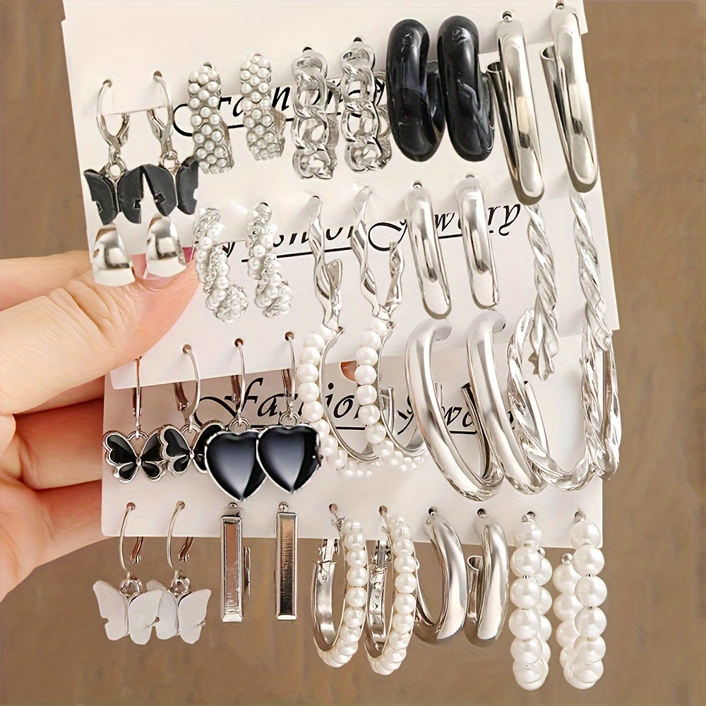 

40pcs Of Simple And Elegant -shaped Pearl Earring Set For Women's Vacation And Dating Gifts