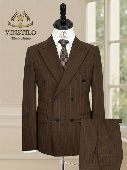 item picture mens breasted suit fit striped pants set wedding party formal event outfit with notch lapel collar formal event attire wedding guest attire sophisticated style stylish autumn regular fit