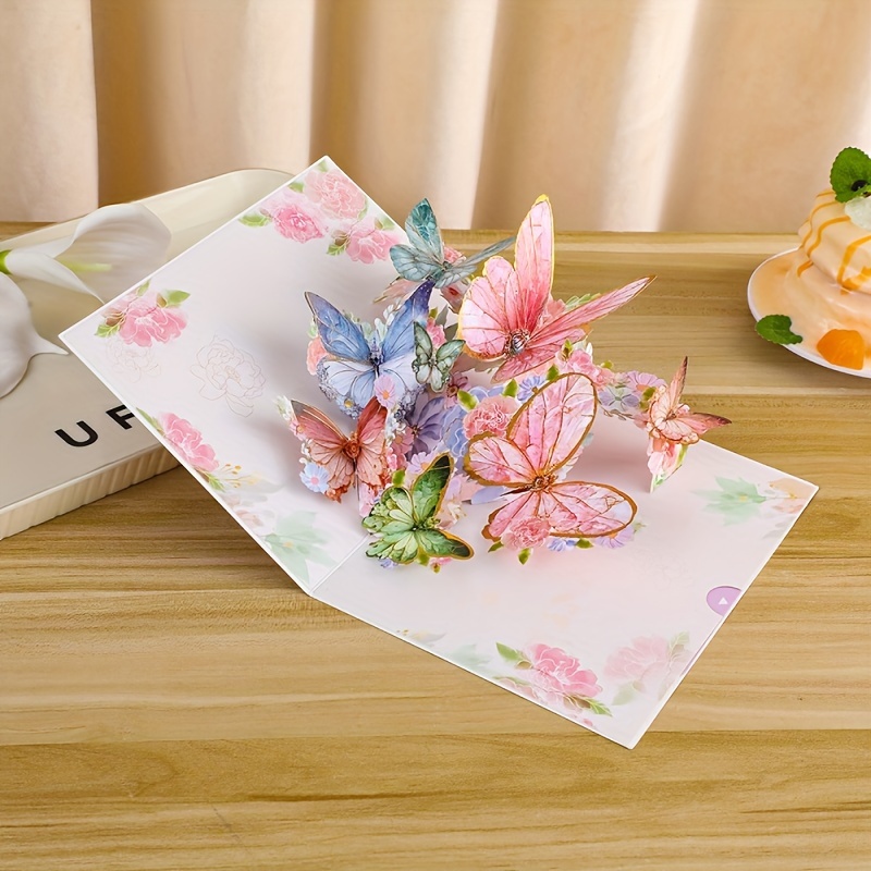 

1pc Pink Butterfly Pop-up Card, Handcrafted 3d Greeting, Suitable For All Occasions, Mother's Day, Birthday, Thank You, Graduation Ceremony, Anniversary, Wedding, Valentine's Day
