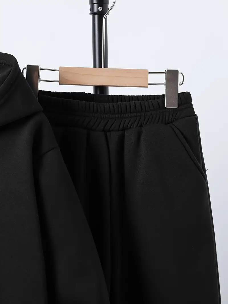Tuta In Pile Per Bambini Ragazze, Completo Felpa Con Cappuccio E Pantaloni Neri, Kit PE Scuola