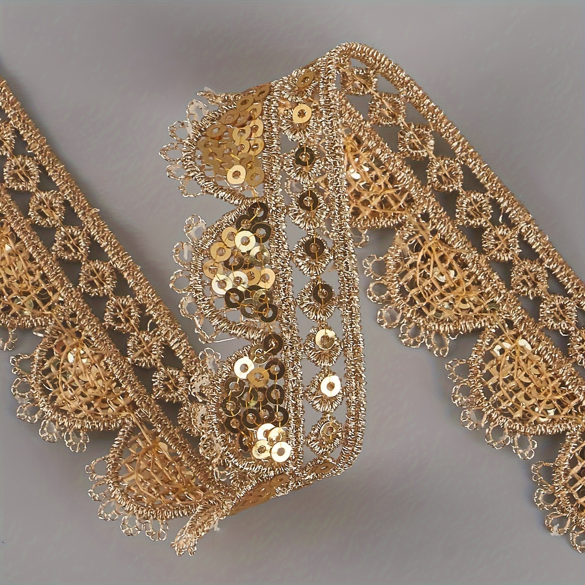 TEMU Encaje de Lentejuelas con Hilo Dorado y Bordado , Aplicación de Encaje con Hilo Dorado, Traje para en Escenario, Accesorio Decorativo para Ópera