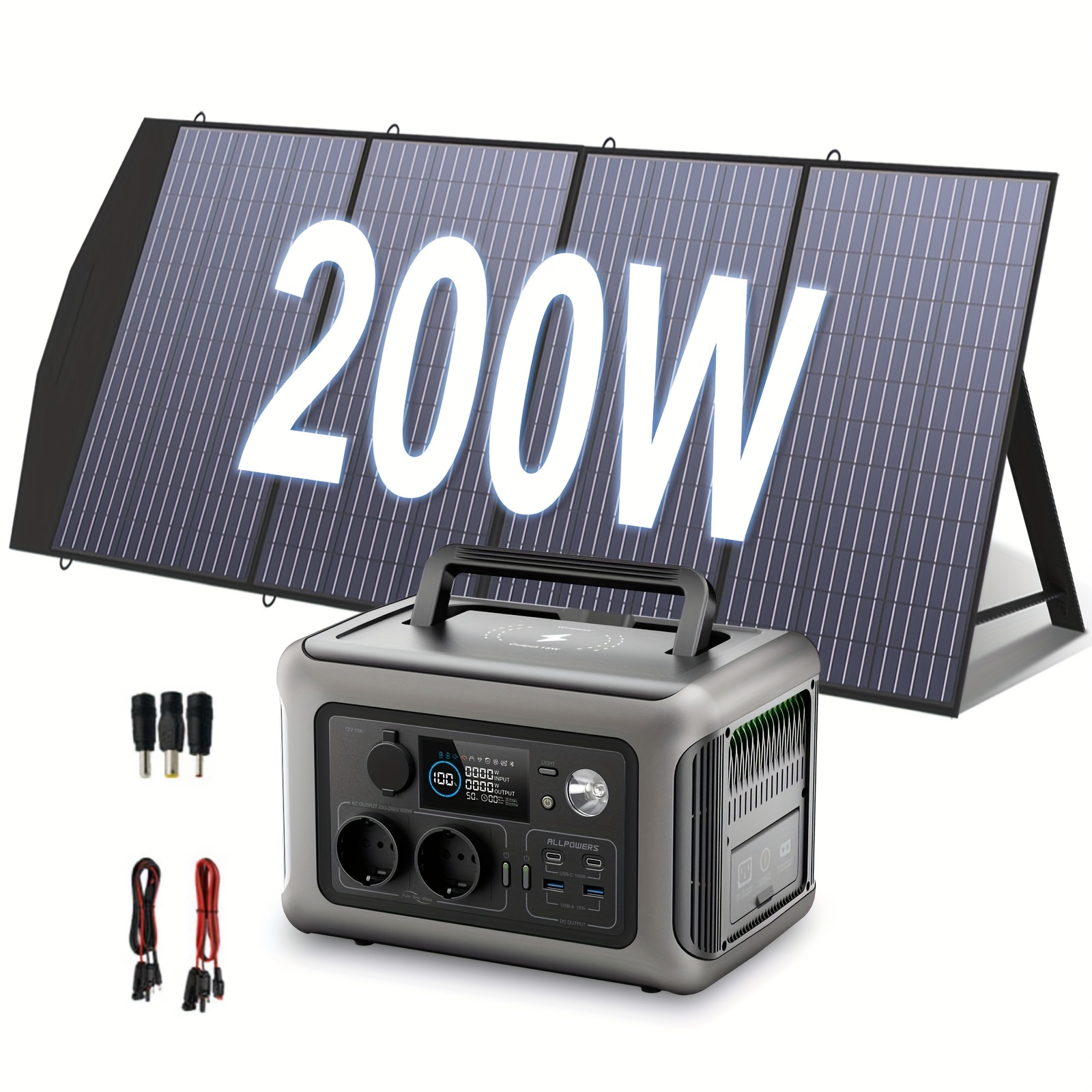 Image of Allpowers Solar Generator With Sp033 Solar Panel Included, 600w 299wh Lifepo4 Portable Power Station With 200w Solar Charger, Backup, Mppt Solar Power For Home