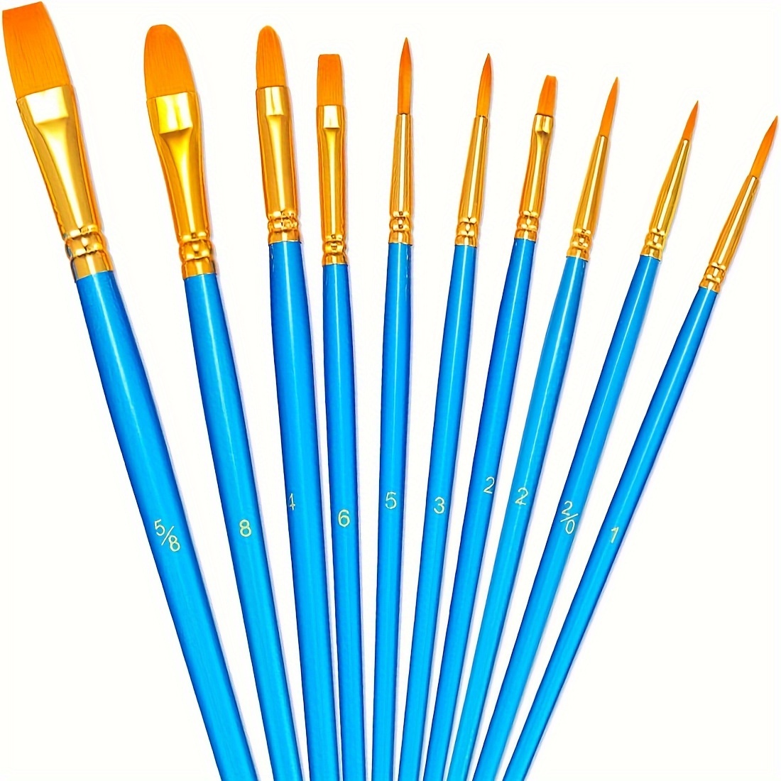 

10-piece Paint Brush Set With Round-pointed Tips - Nylon Bristles For Acrylic, Oil, Watercolor, Face & Nail Art, Miniature Detailing, And Rock Painting