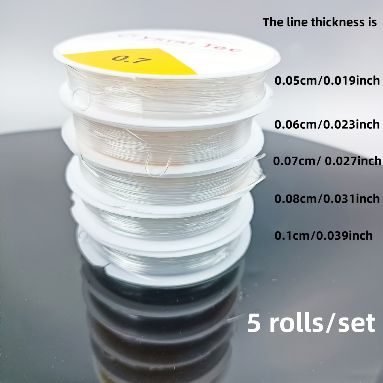 Image of 5 Rolls/set Of 5 Sizes (0.5mm-1mm) Transparent Elastic Rope Round Crystal Thread Rubber Rope, Used For Bead Bracelet Materials In Jewelry Making Supplies