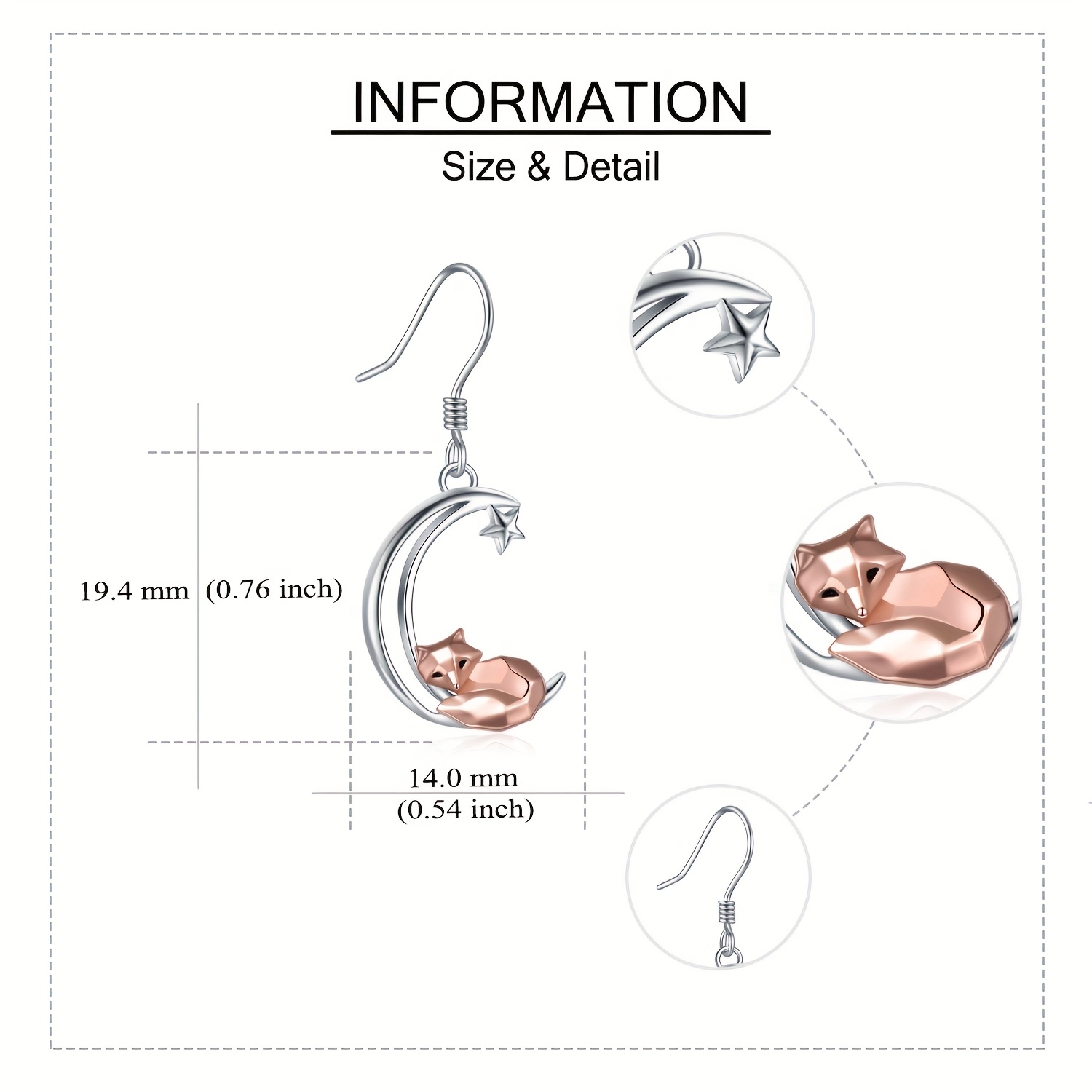 Women's Sterling Silver Fox Dangle Drop Earrings
