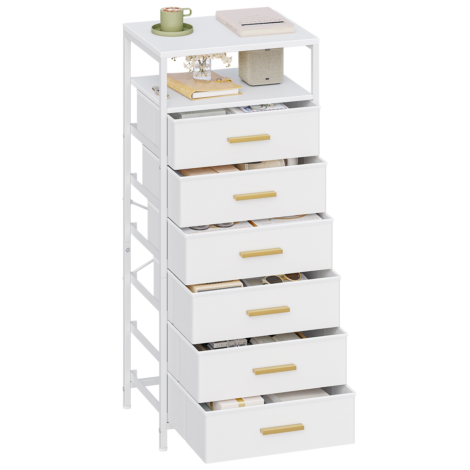 Image of A Bedside Table Featuring An Open Compartment, A Drawer Unit With Collapsible Fabric Drawers, Designed In A Contemporary Style, Ideal For Use In A Bedroom Or Living Room, In White And Sizes