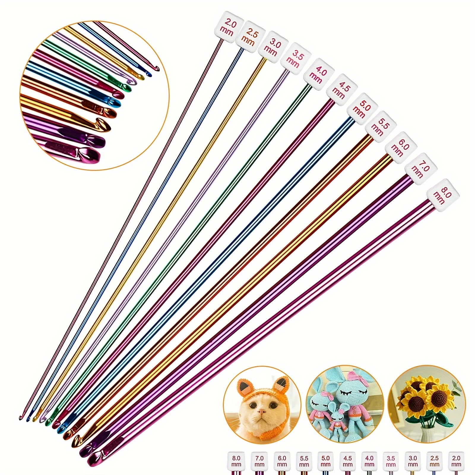 

11pcs Tunisian Crochet Hooks, Multicolored Aluminum Afghan Crochet Needles, 2-8mm Long Crochet Hooks Set, For Beginners