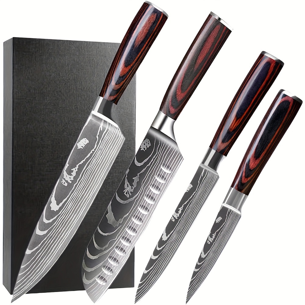 

4 Pcs Knife Set, Knife Set, Knife Set Sharp Steel And Ergonomically Pakkawood , Japanese Knife Set (4pcs Set)