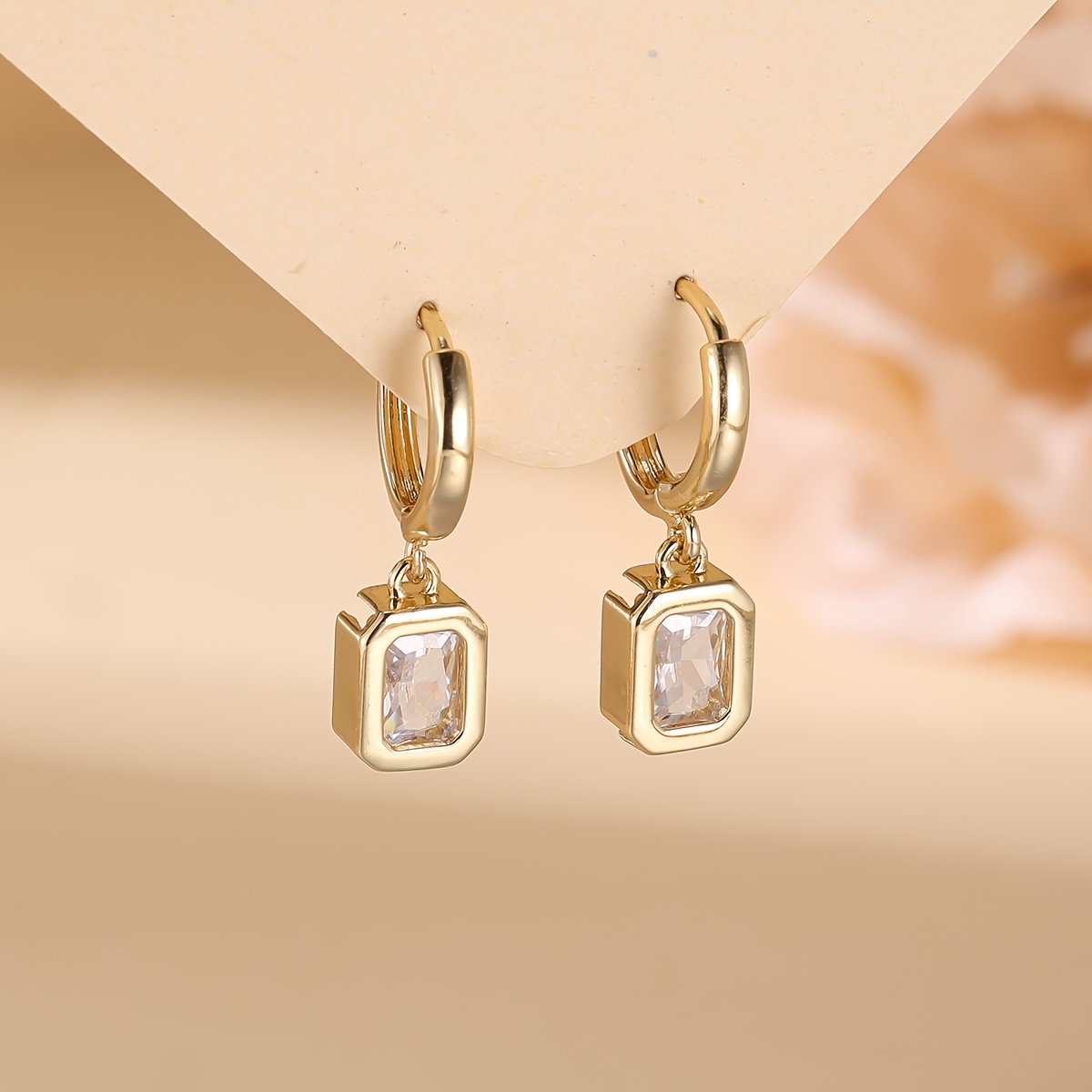 TEMU 1 Pair, European And - Copper, (minimalist ) Classic Rectangular Geometric Zirconia Luxury Ear Buckle Earrings, Exquisite Earrings, Daily Wear,
