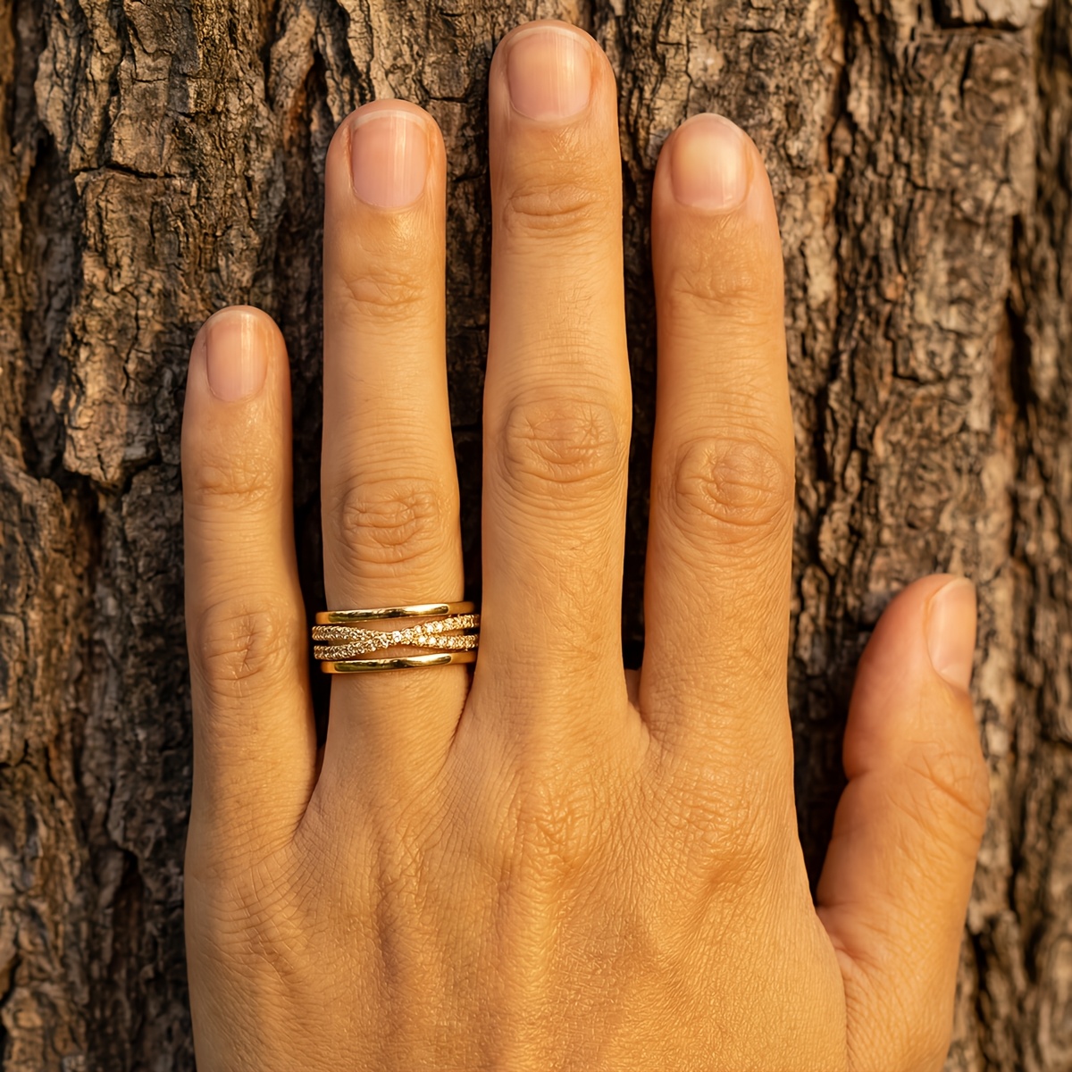 Women's Elegant Crossed Lines Ring, Versatile for Daily Use