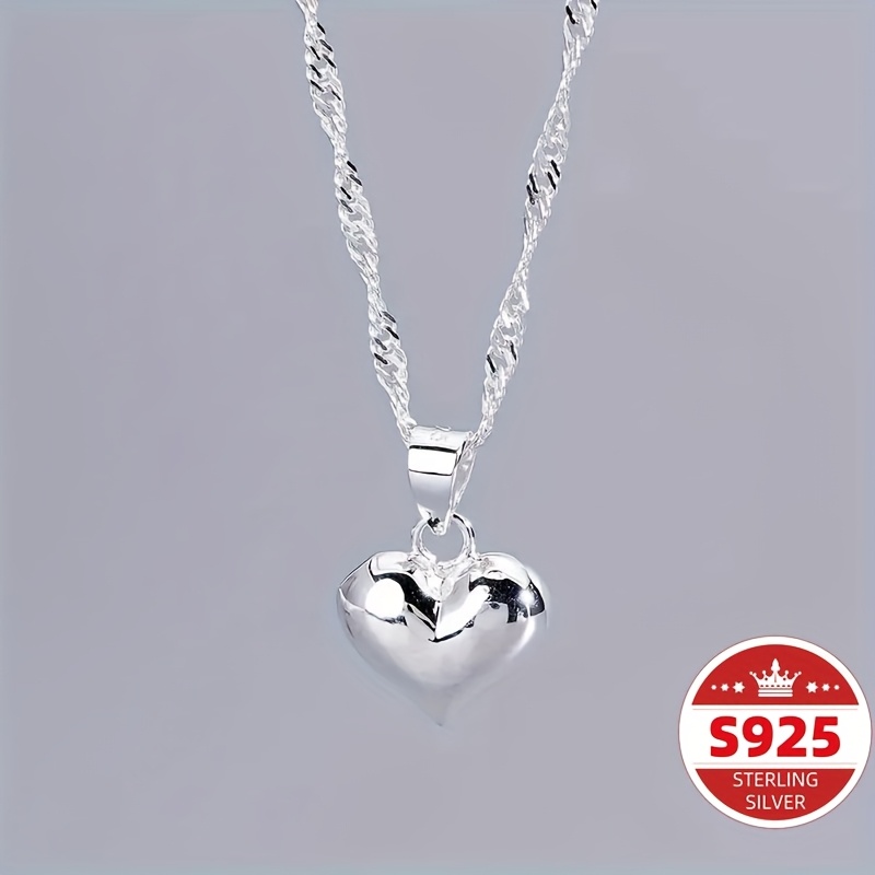 TEMU [simple Heart-shaped Stainless Steel Necklace] A Simple And Elegant Heart-shaped S925 Sterling Silvery Pendant Necklace, Exquisite Accessory,