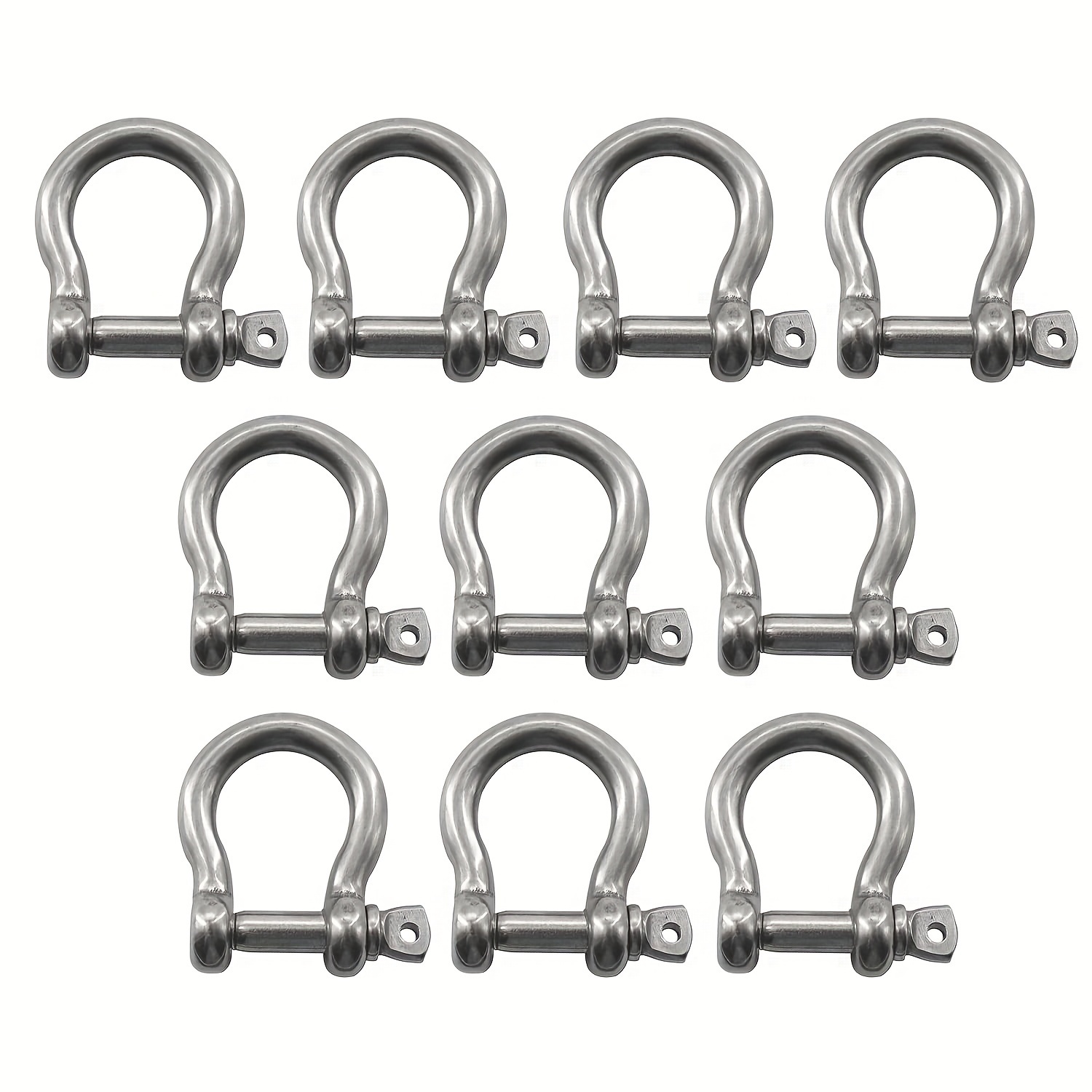 

10-pack Stainless Steel , 304 Marine Grade Bow Shackles For Wire Rope Fittings, Heavy Duty Steel With Threaded Pin, Material With , High Strength M4 M5 M6 Sizes