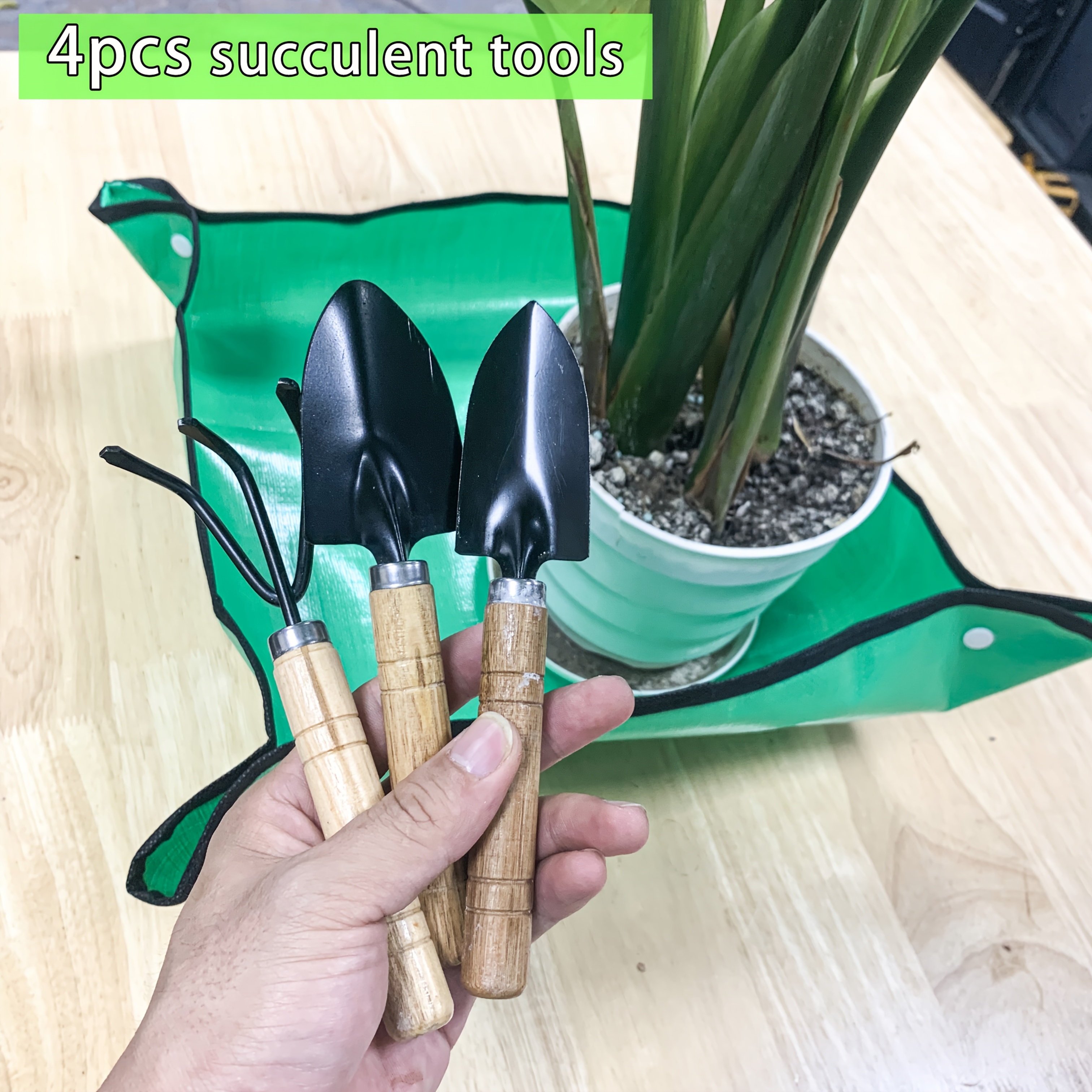 4pcs succulent garden tool set durable metal wooden hand - Temu Bahrain