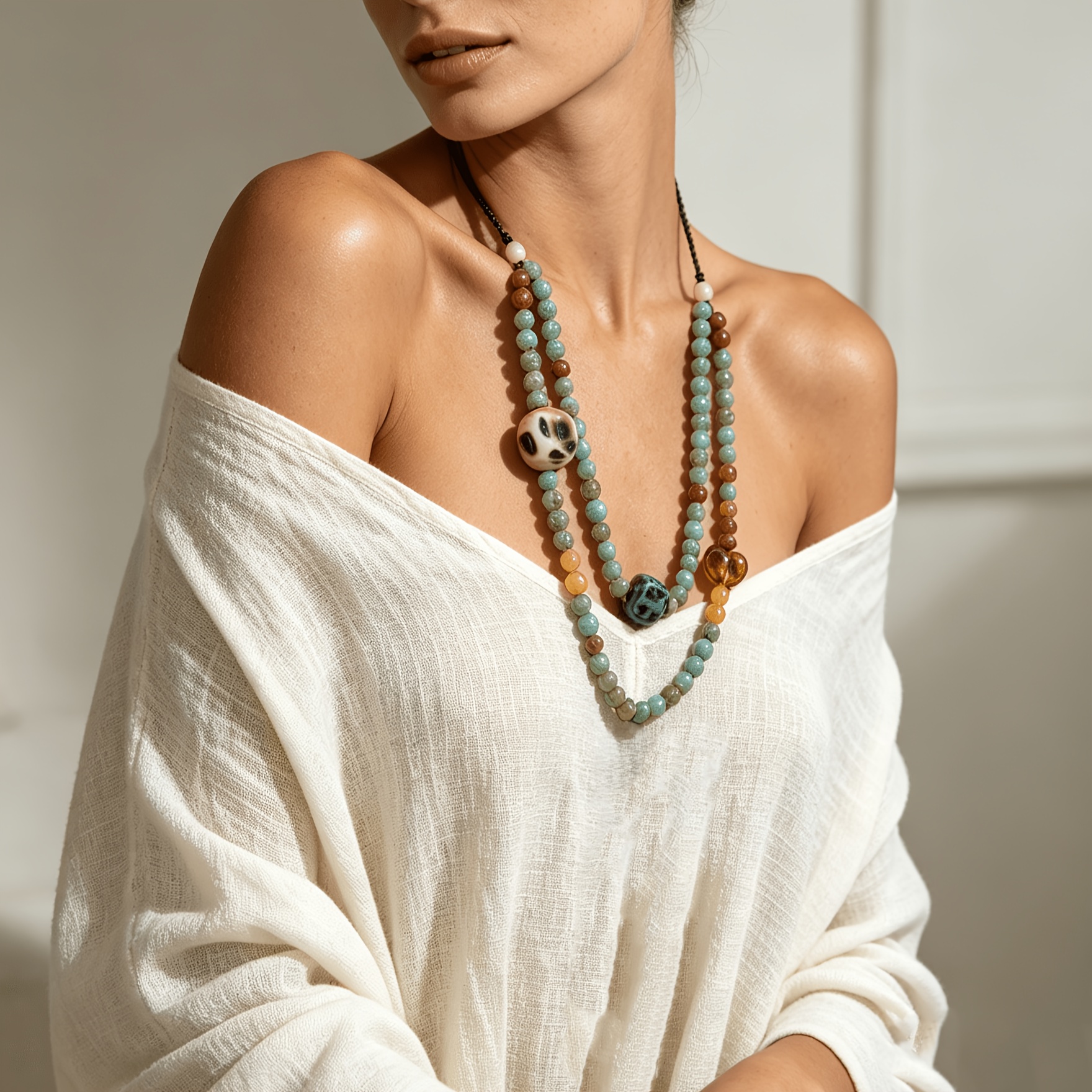 Bohemian Double Layer Faux Stackable Long Necklace