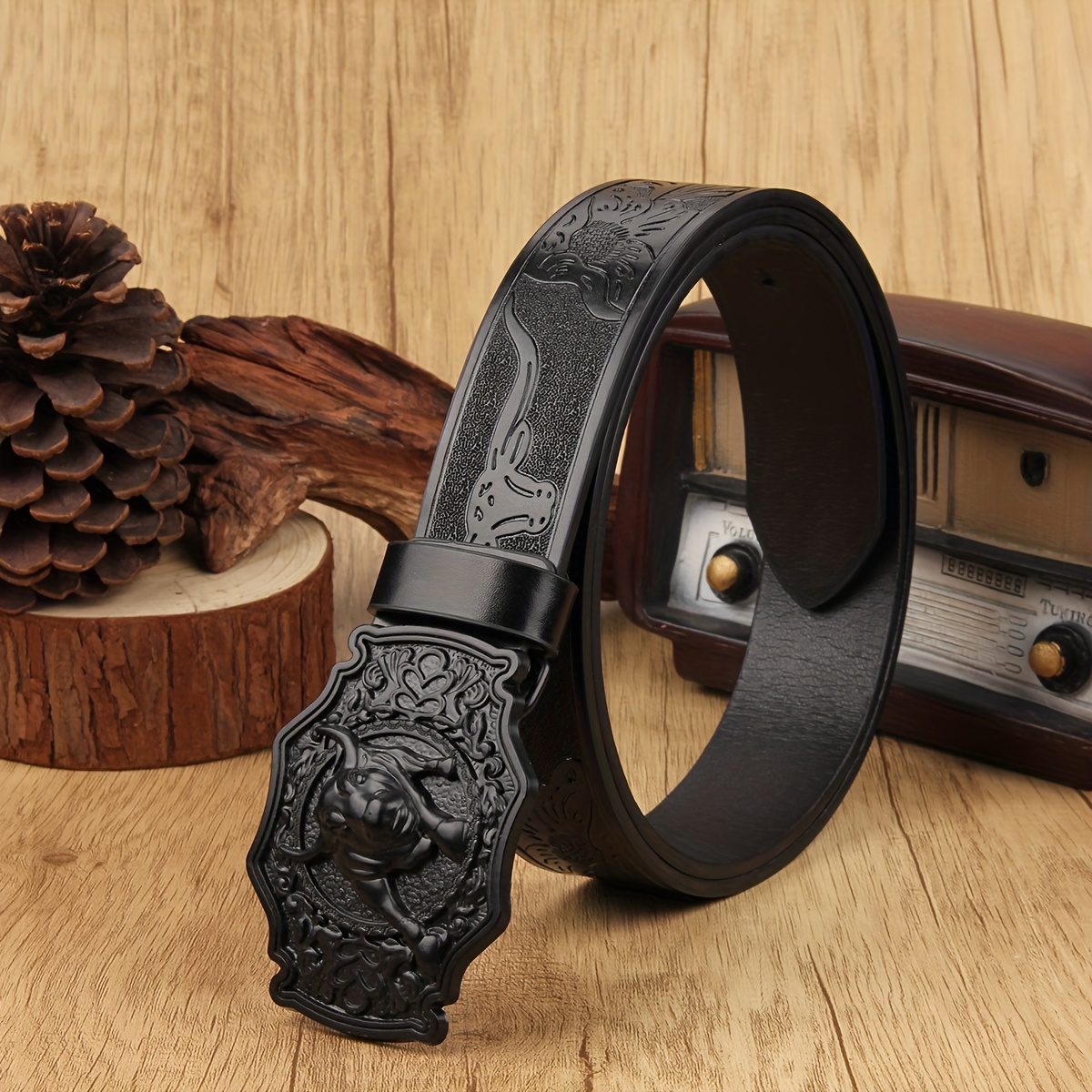 Retro Pattern Wide Waist Belt with Alloy Buckle