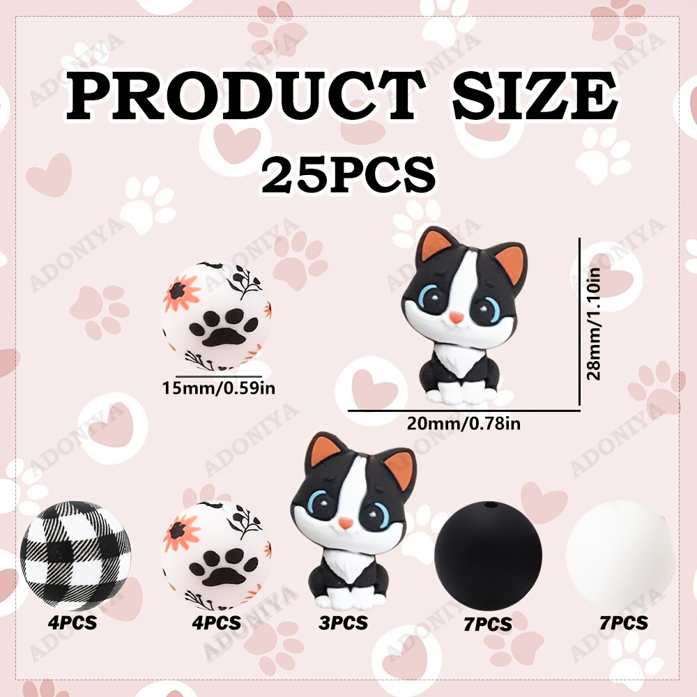Image of 25pcs Kitten-shaped Silicone Beads Suitable For Diy Crafts, Kitten-themed Beads With Charms For Making,, Decorations, Birthday Gifts For &, Creative Handmade Accessories For Earrings & Beads