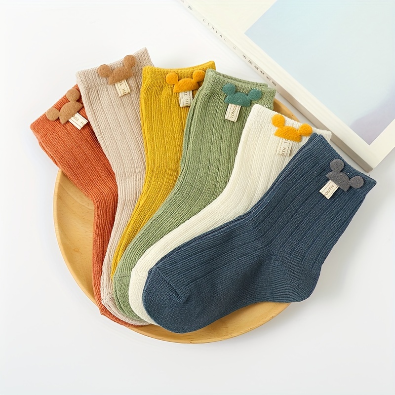 Image of 6-pair Mixed Pc Spring/autumn Children's Socks, Breathable And Cute Cartoon Style, For Newborns, Toddlers, And Girls, Mid-calf Socks, Non-constricting