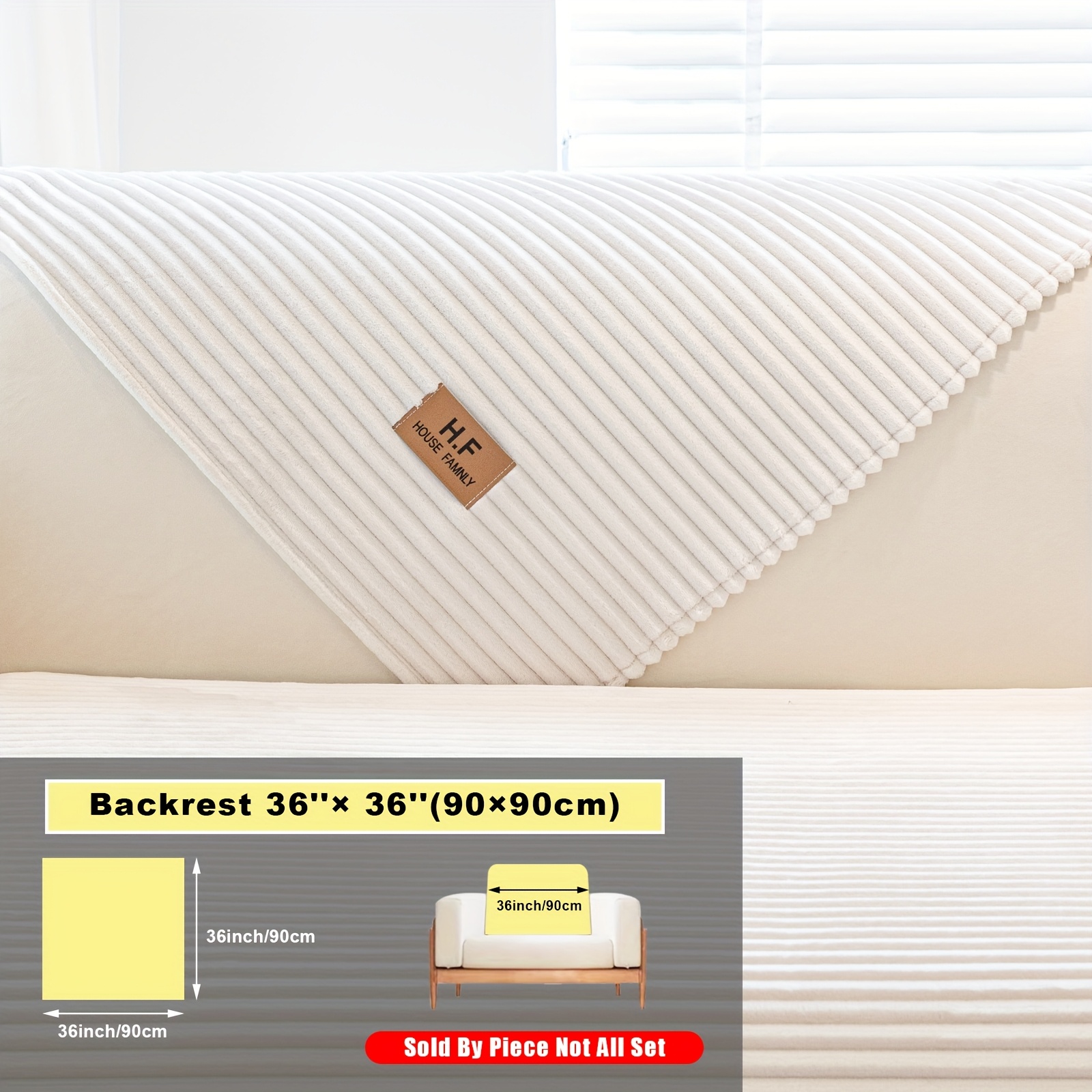 TEMU 1pc European & Trendy Solid Striped Sofa Cushion, Hf Label Short Plush Sectional Sofa Cover, Furniture Protector Mat, Pet-friendly Non-slip Sofa