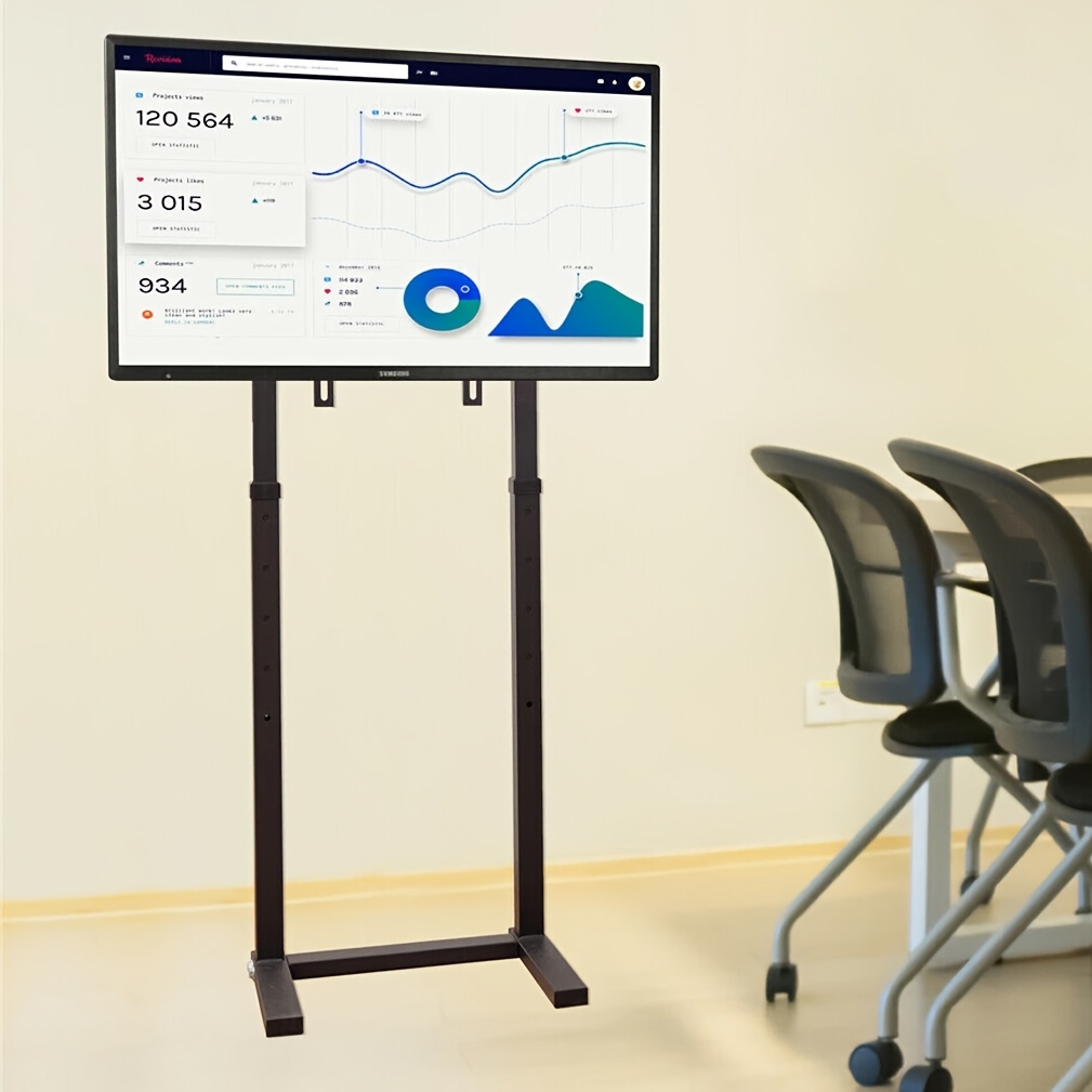 Image of Height-adjustable Floor Stand For Flat-screen Tvs, Compatible With Sizes Ranging From 32 To 100 Inches For Led And Lcd Models