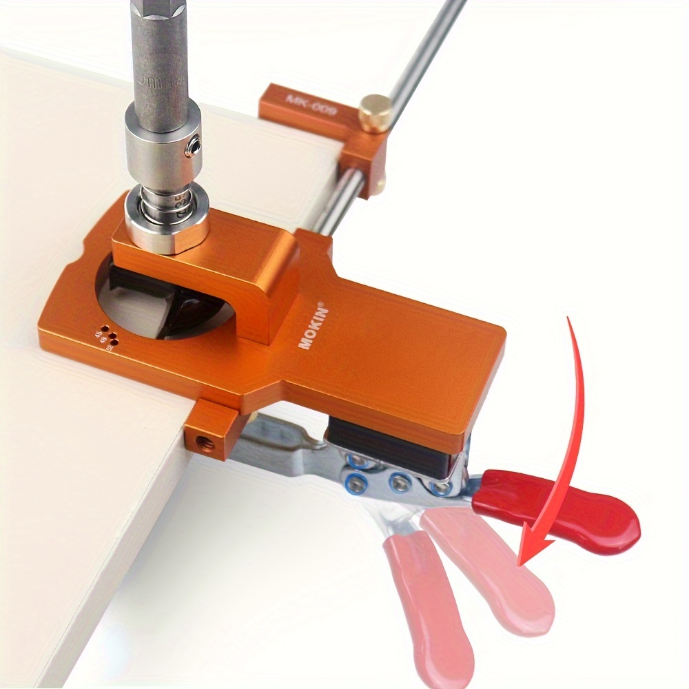 一套   隐形铰链定位器孔开孔器，木工柜门钻孔导向定位器，可调节多功能冲击工具套装，适用于木工、金属和铝制品，手动操作，无需电池 商品详情 7