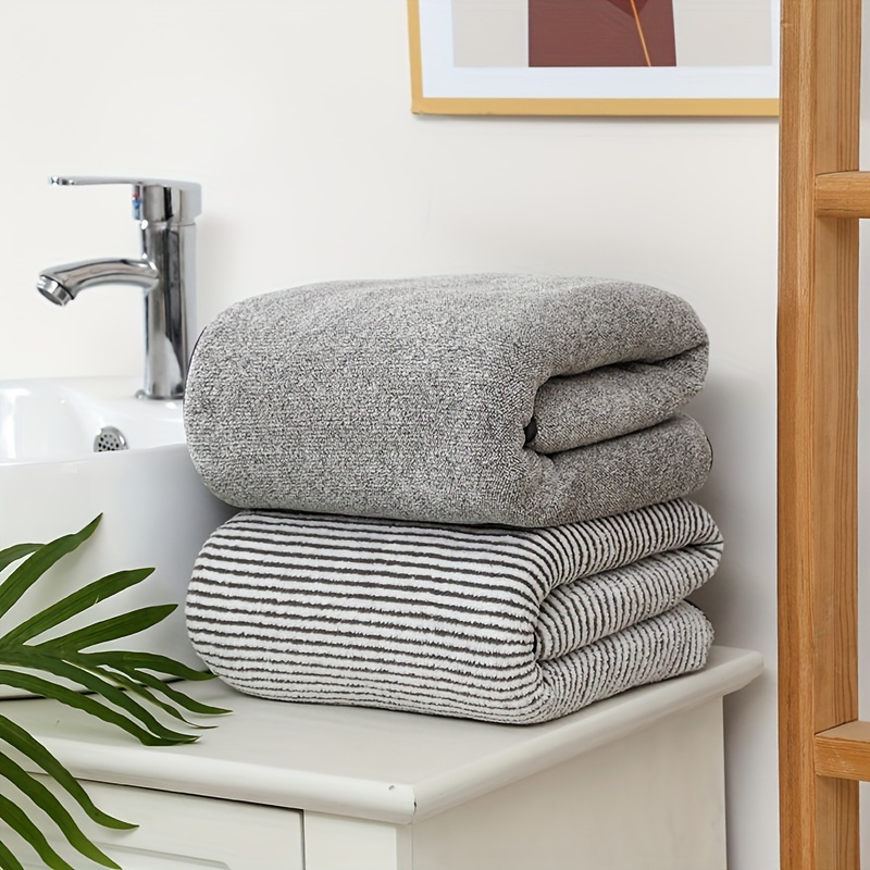 TEMU Striped Bath Towel, Absorbent & Quick-drying Showering Towel, Super Soft & Skin-friendly Bathing Towel, For Home Bathroom, Ideal Bathroom Supplies