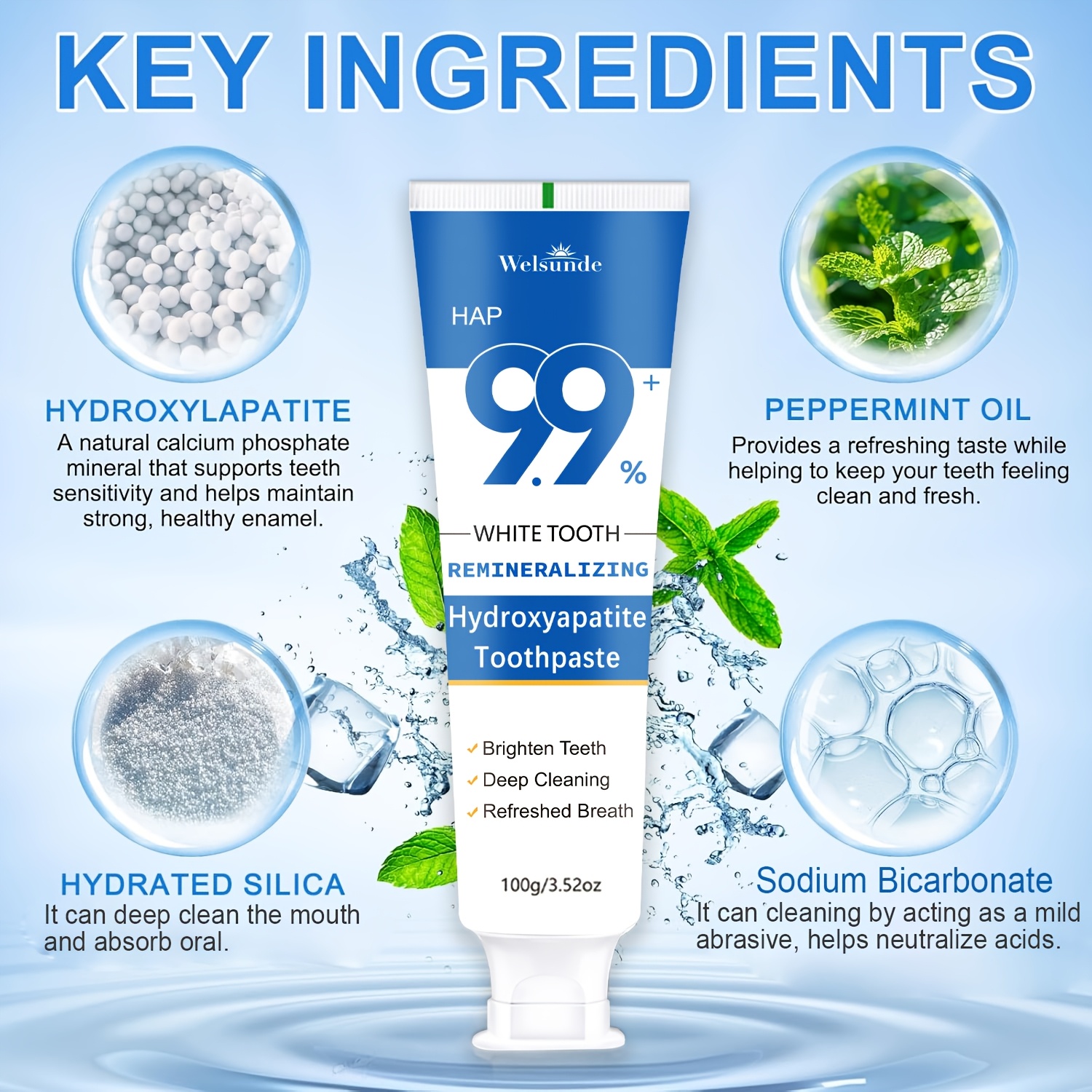 4 Packs Remineralizing Toothpaste, Effect & Deep Cleaning, Polishing & Brightening Teeth, Mint Flavor Helps Keep Breath Fresh, Plaque, Hypoallergenic for Sensitive Teeth, Oral Health & Hygiene, Travel-100g*4, for Everyone Use