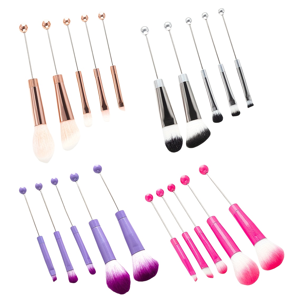 20pcs Beaded Makeup Brush Set Makeup Tools And Accessories Blush Brush Loose Powder Brush Slanted Eyeshadow Eyebrow Brush Leopard Print Cow Makeup Tools Diy Gifts For Family