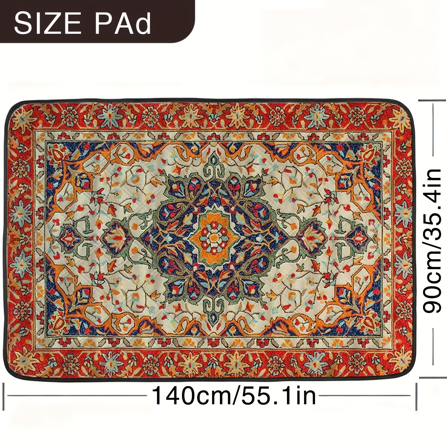 TEMU 1pc Vintage Art Bohemian Pattern Washable Reusable Pet Mat, Pet Training Pad, Household Pet Mat, Suitable For , Durable, Easy To Clean, Protects