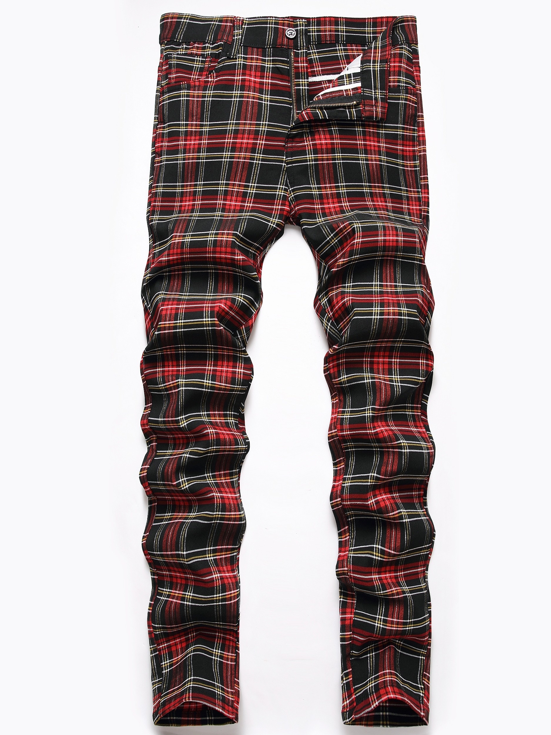 Dress Pants Men's Plaid Skinny Jeans Plaid Fabric Tartan