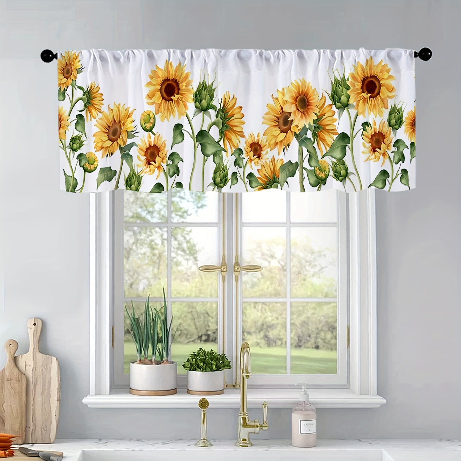 

A Watercolor Painting Of Sunflowers For Spring And Summer, Floral Print Kitchen Curtains, Pocket Window Treatments For Living Room, Bedroom, And Bathroom Home Decor, Measuring 54 Inches By 18 Inches.