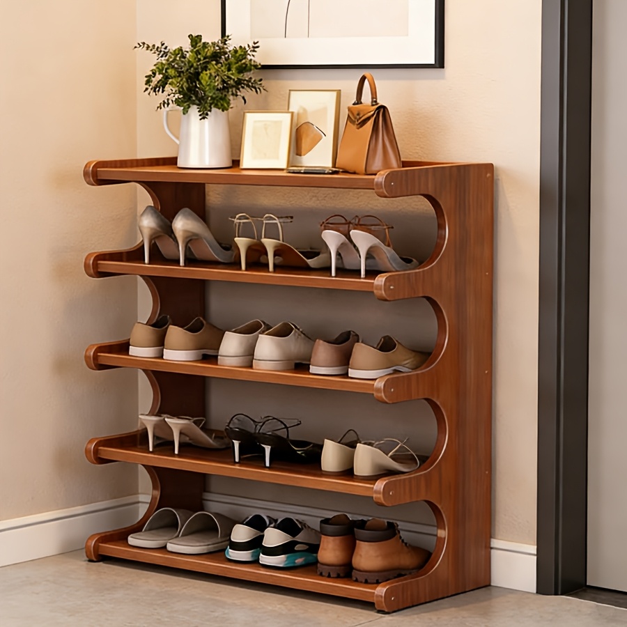 TEMU 5-tier Creative Decorative Cabinet - Bamboo Shoe Rack, Free-standing Entryway Shoe Storage Organizer, Multi-functional Shoe Bag & Plant Storage