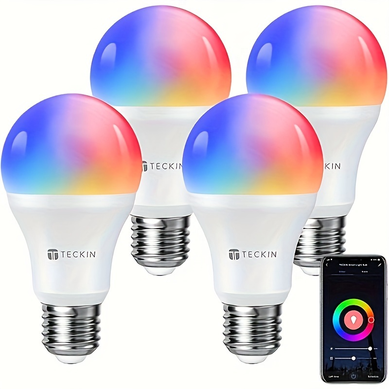 

4pcs Smart Light Bulb, 7.5w 800lm E26 Led Dimmable Wi-fi Rgb Color Bulbs, Work With & Google Home, Remote Control, Voice Control, No Required, Schedule Setting, Christmas, , Thanksgiving Presents