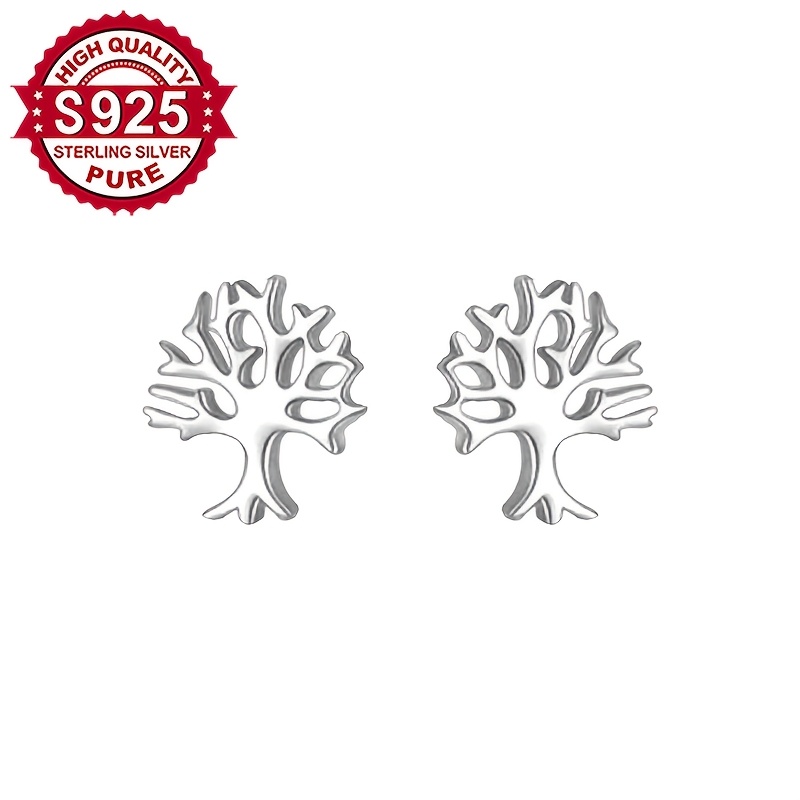 Women's 925 Sterling Silver Tiny Tree Studs, Retro Design
