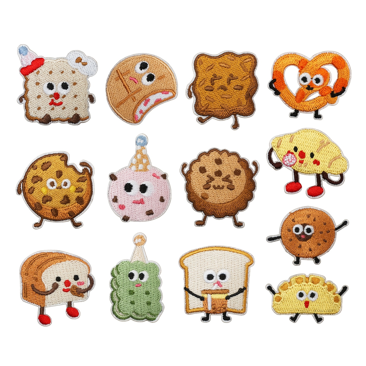 TEMU Set Of 13, Cute Toast & Cookie Iron-on Embroidered Patches, Cartoon Dessert Embroidery Appliques For Clothing & Bags Decoration