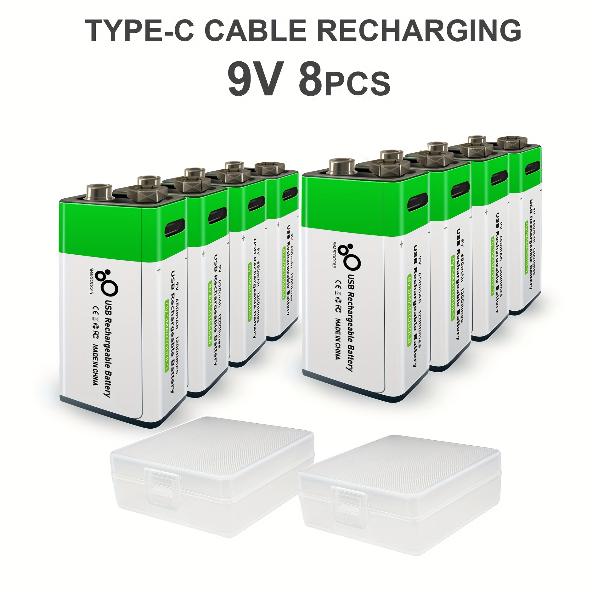 TEMU 8pcs 9v Battery 9v Batteries, 9v Lithium Rechargeable Battery, High Capacity 9v 650mah 5920mwh Rechargeable Lithium Battery, 1.5 Hours Fast