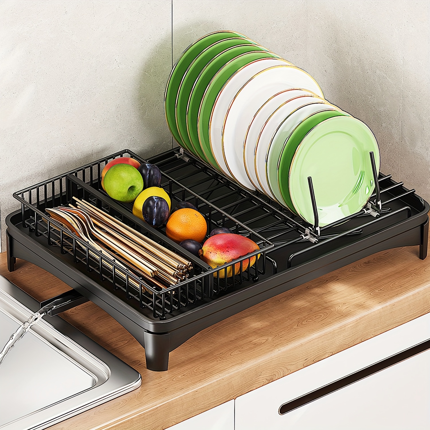 Dish Drying Rack, Kitchen Counter Rack, Stainless Steel Dish Drainer With Auto Drainage System, Large Dish Drying Rack For Space-