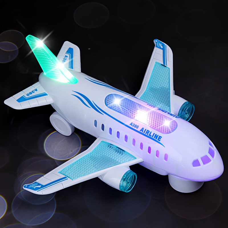 TEMU Children's Led Illuminated Airplane Toys, Interactive Electric Airplane Toys With Lights And Music - Durable Plastic, 360° Rotating Wheels And