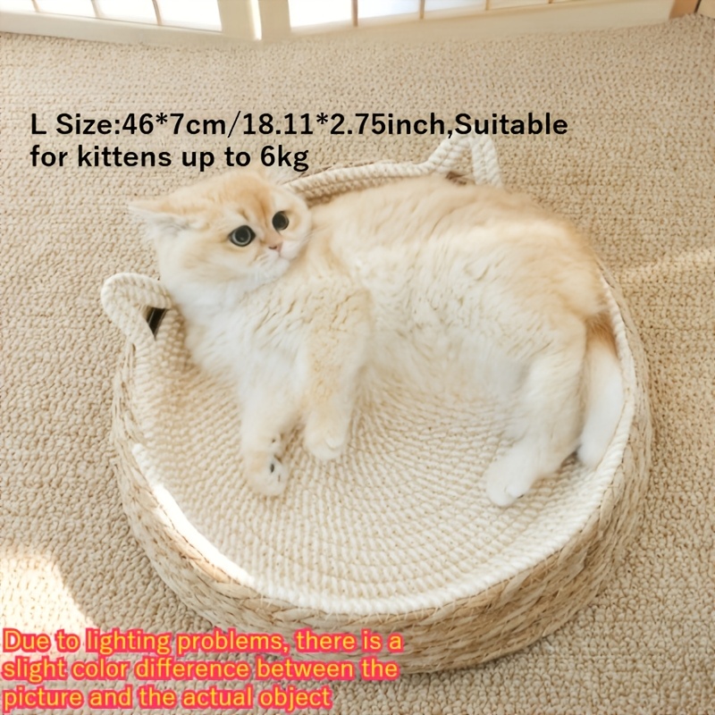 TEMU [large Cats Can Use] Double-sided Use Cute Cat Ear Round Braided Cat Scratching Bed And Post 2-in-1 Version Durable Rope Knot Scratching Board